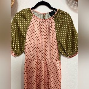 ASOS Design Satin Pink and Green Polka Dot dress - Size 6